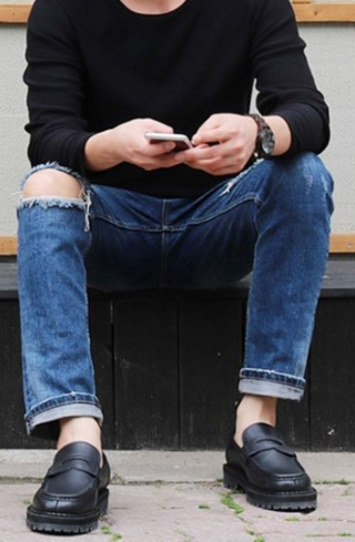 BLACK OVER SOLE PENNY LOAFERS(BLACK)